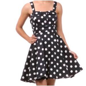 Ixia Black & White polka dot retro pinup rockabilly fit flare mini dress L